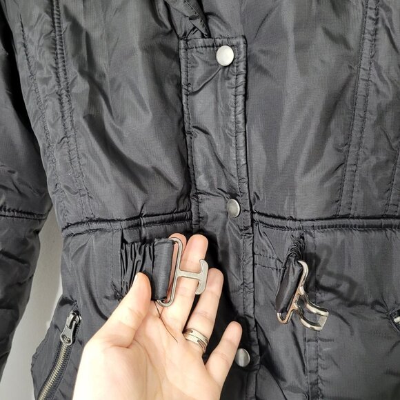 Folia Black Belted Classic Puffer Jacket Lined Hooded Winter Pockets Coat Office - Picture 12 of 16